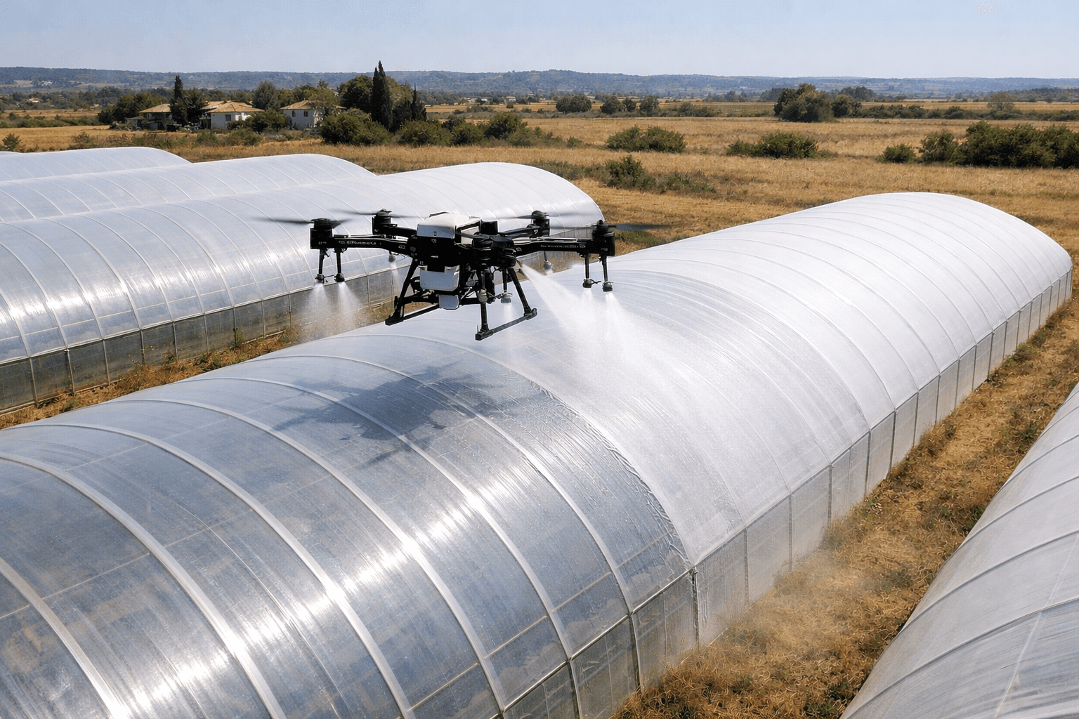 Blanchiment de serres par drone en Occitanie