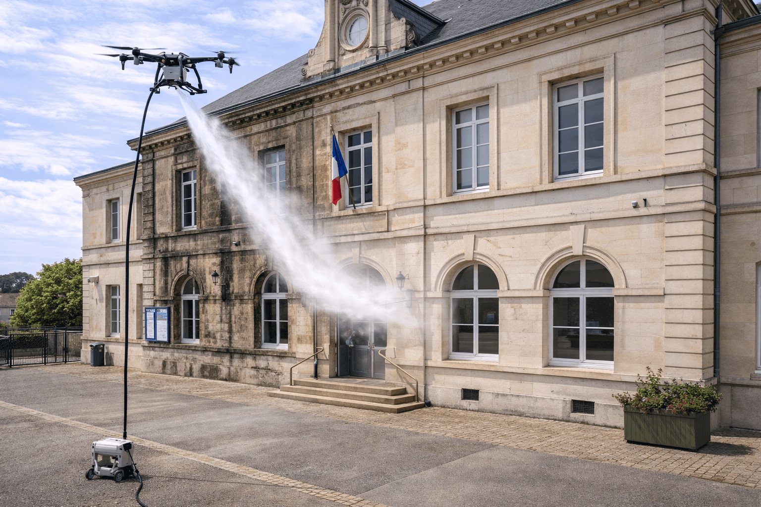 Nettoyage de façade de bâtiments publics par drone