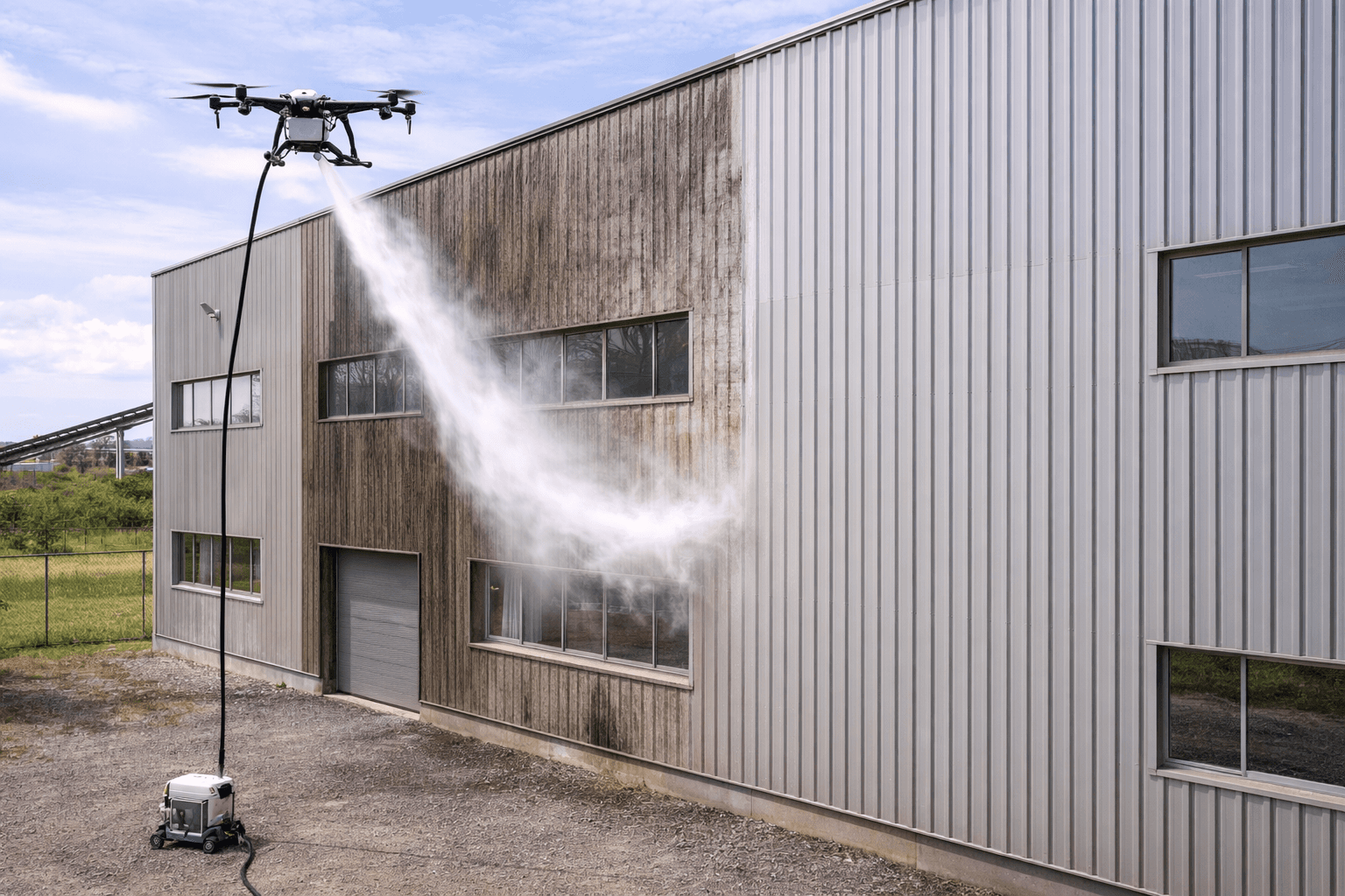 Nettoyage de façade industrielle par drone