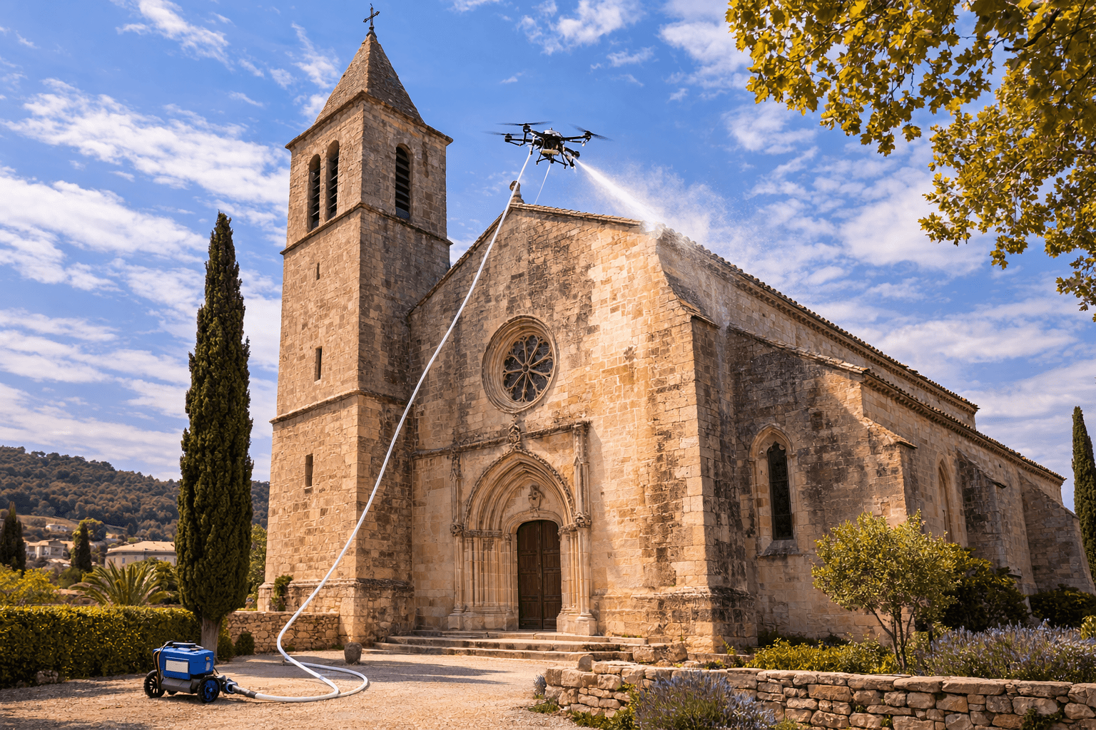 Nettoyage de façade de bâtiments patrimoniaux par drone
