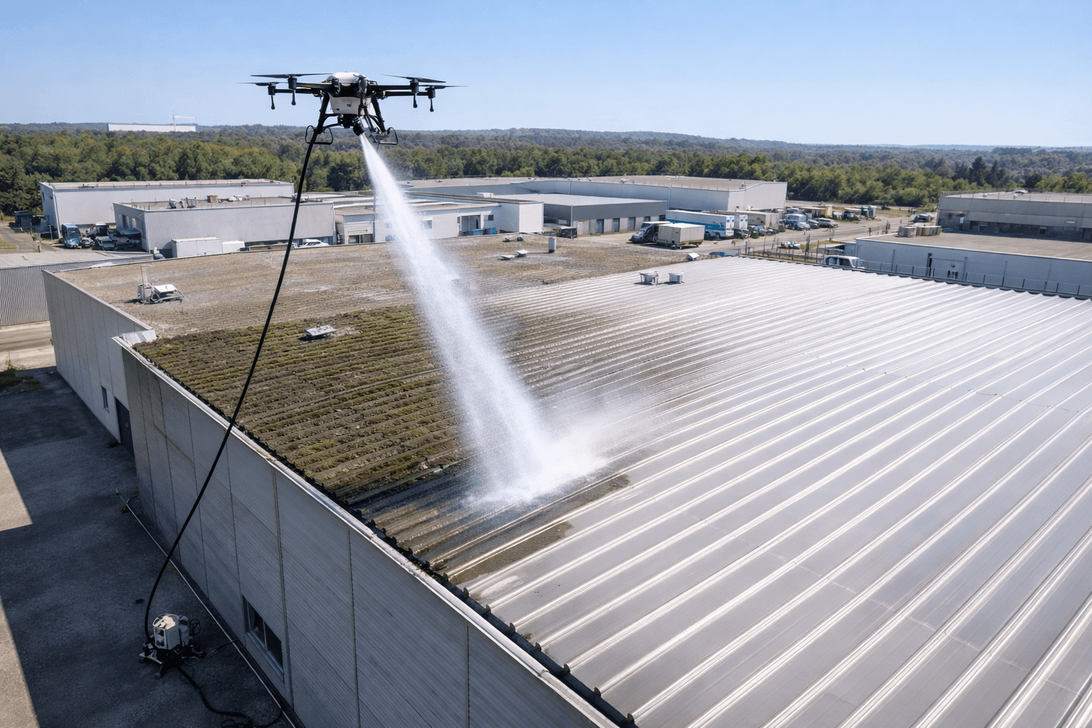 Nettoyage de toiture industrielle par drone