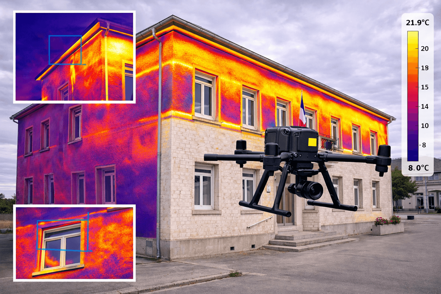 Inspection de façade de bâtiments publics par drone