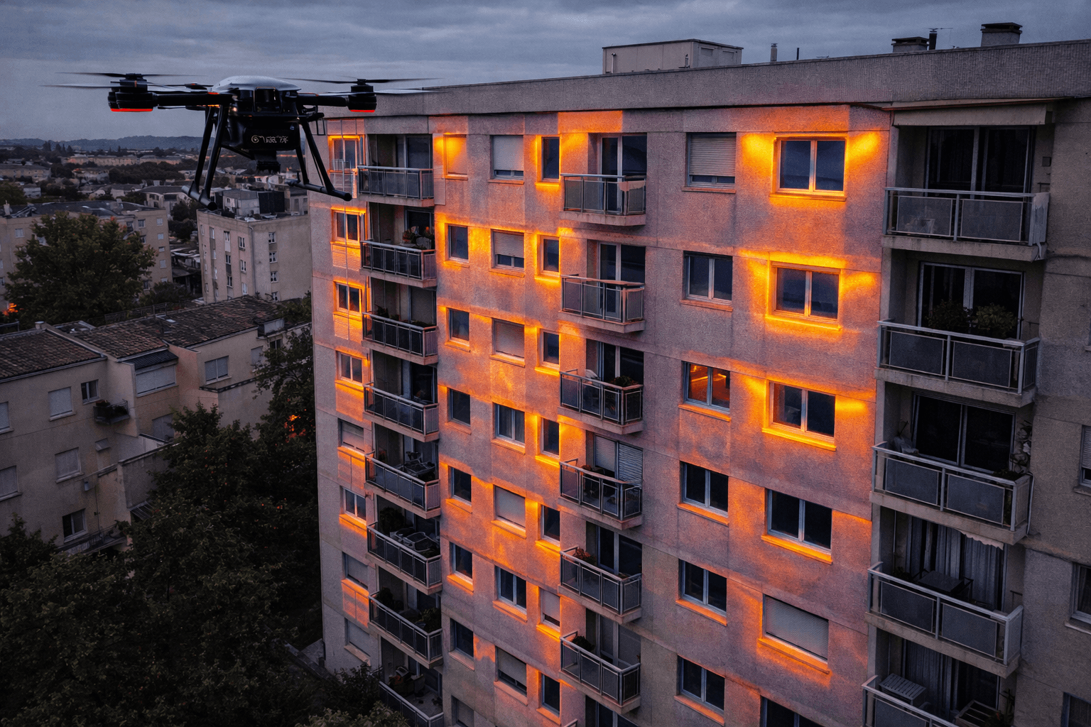 Inspection de façade d'immeuble par drone