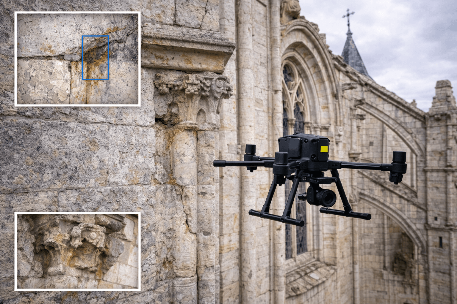 Inspection de façade de bâtiments patrimoniaux par drone