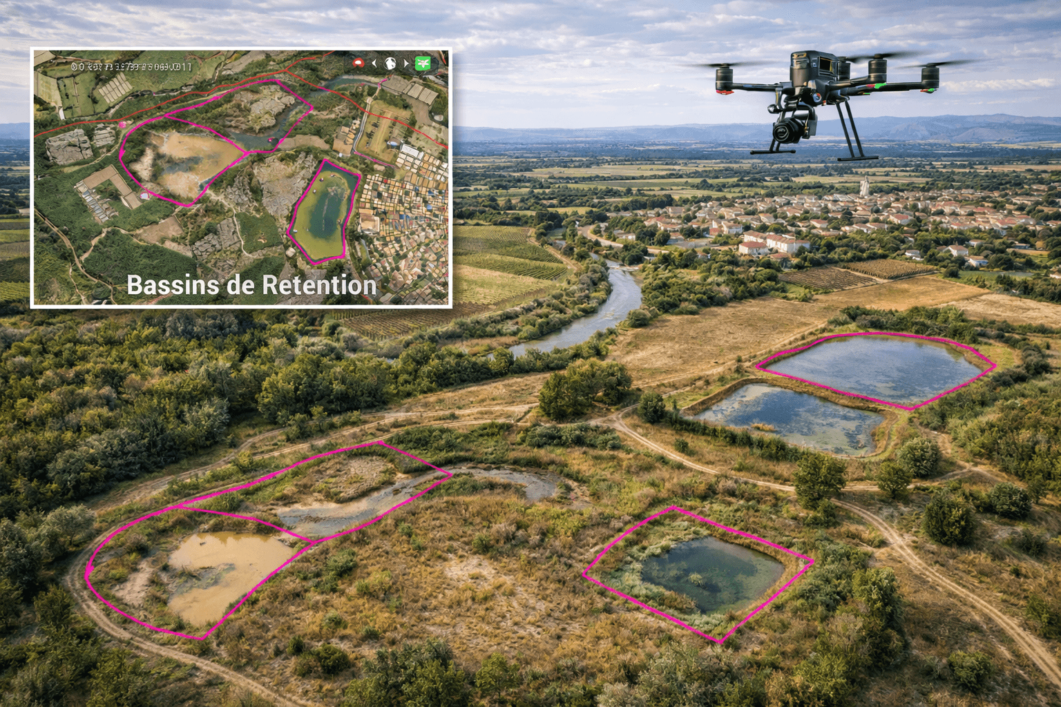 Cartographie de bassin de rétention par drone pour une collectivité à Montpellier