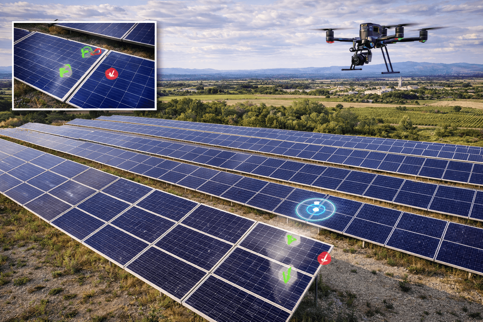 Inspection thermique de panneaux solaires municipaux par drone à Montpellier