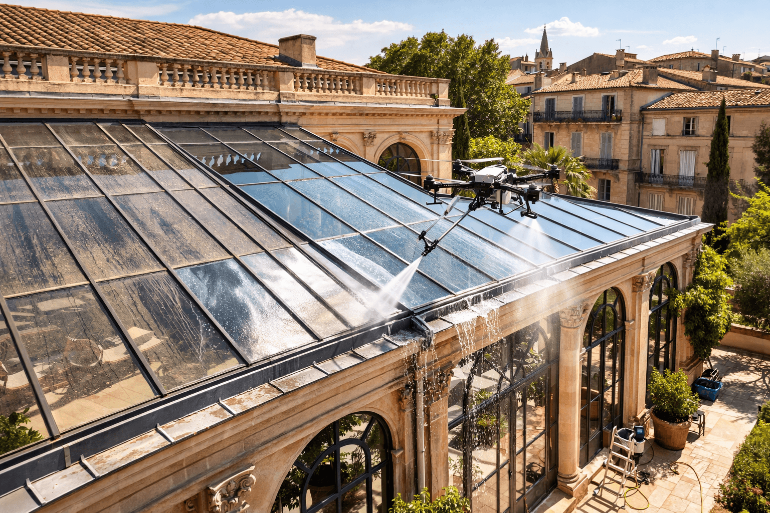 Nettoyage d’atrium et d’orangerie par drone à Montpellier