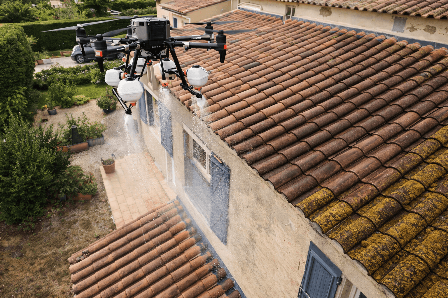 Nettoyage de toiture par drone sur une maison à Montpellier