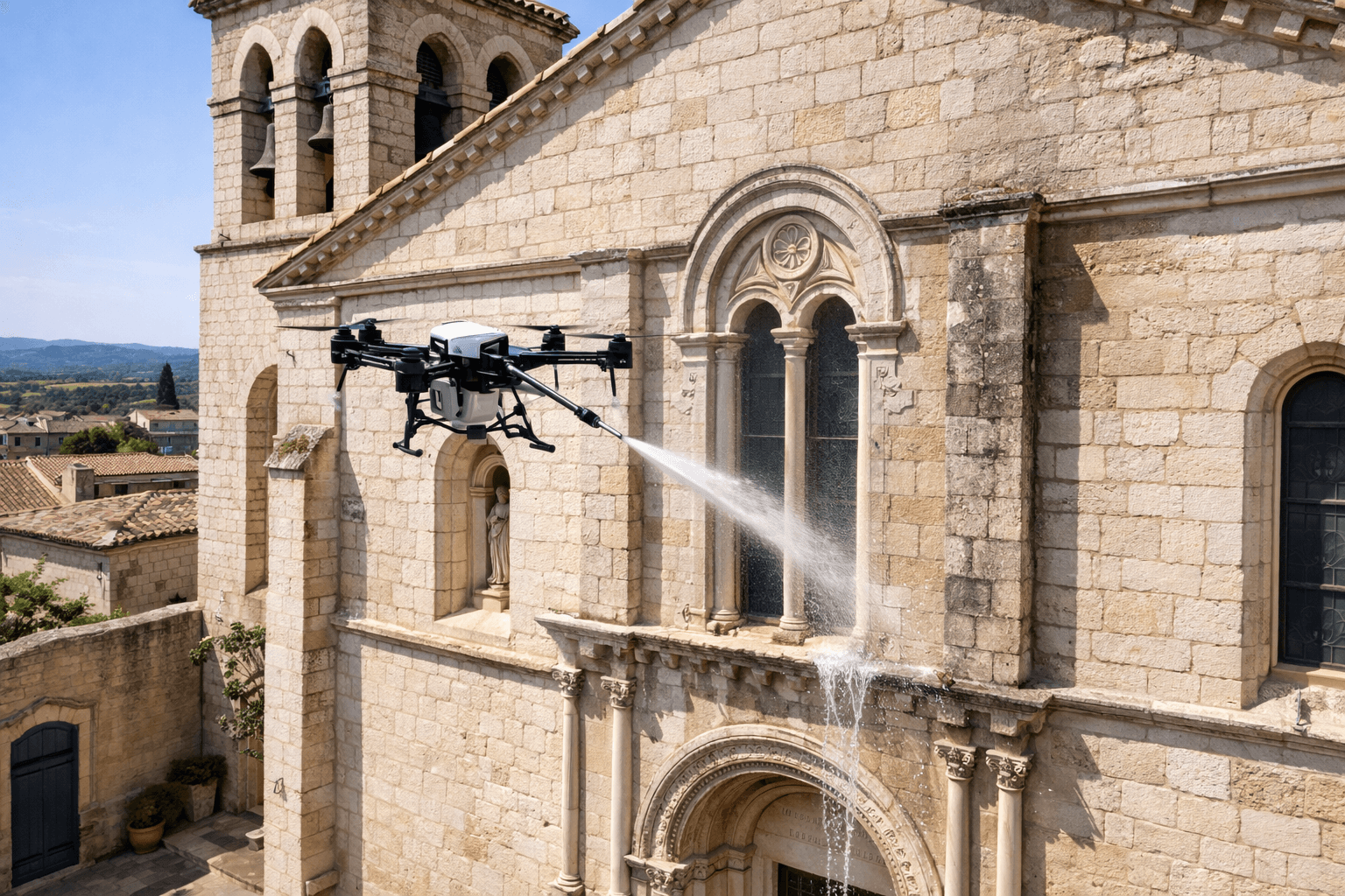 Nettoyage de bâtiments religieux par drone en Occitanie
