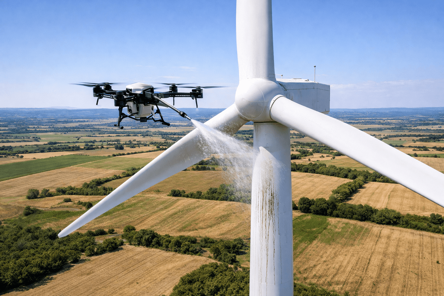 Nettoyage d’éoliennes par drone en Occitanie