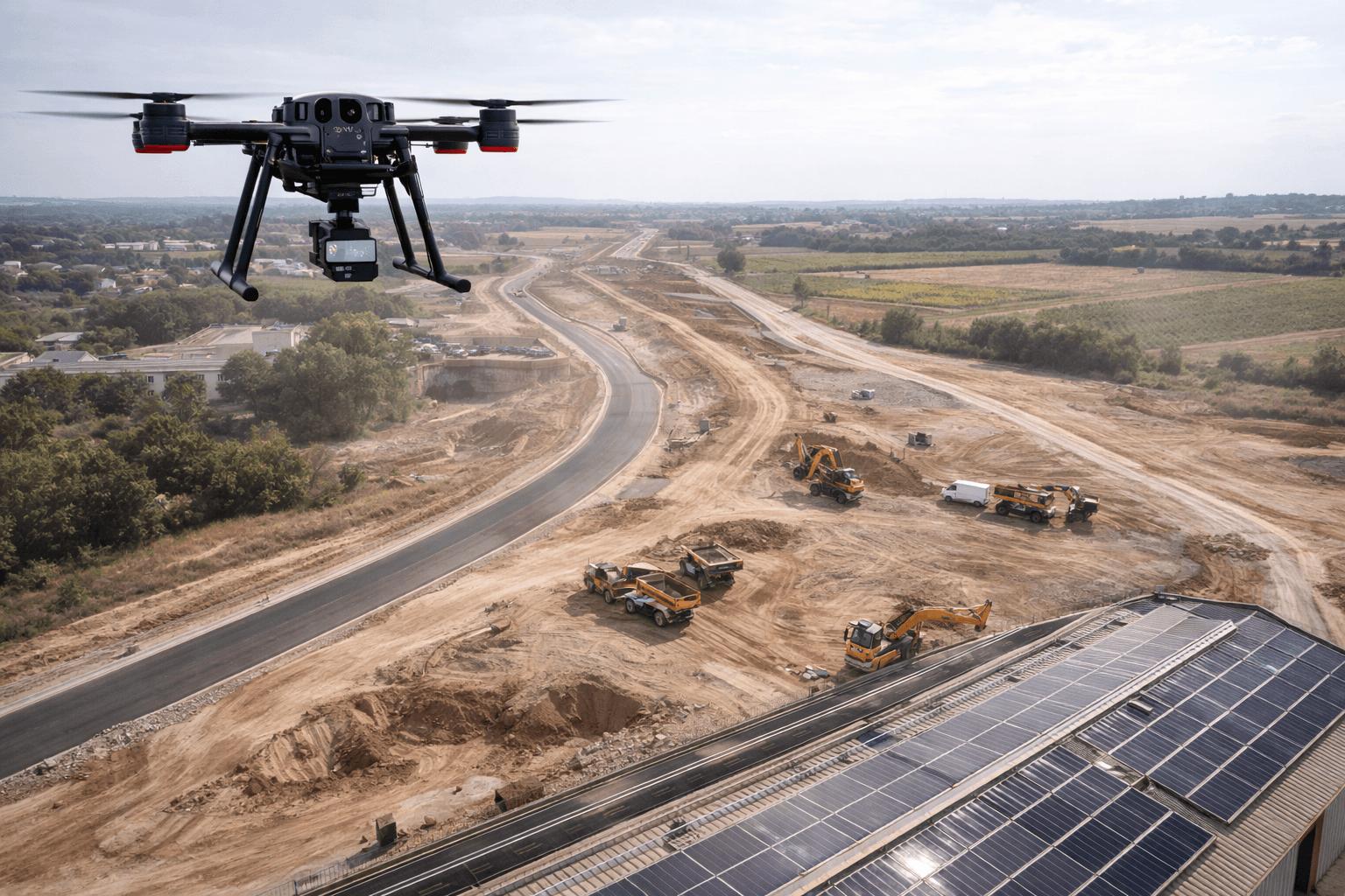 Suivi de chantier par drone sur un site de construction à Montpellier